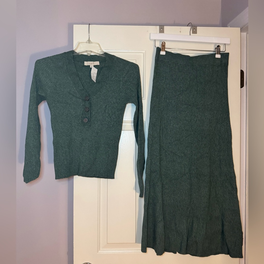 NWT Loft ribbed v neck Henley and skirt set